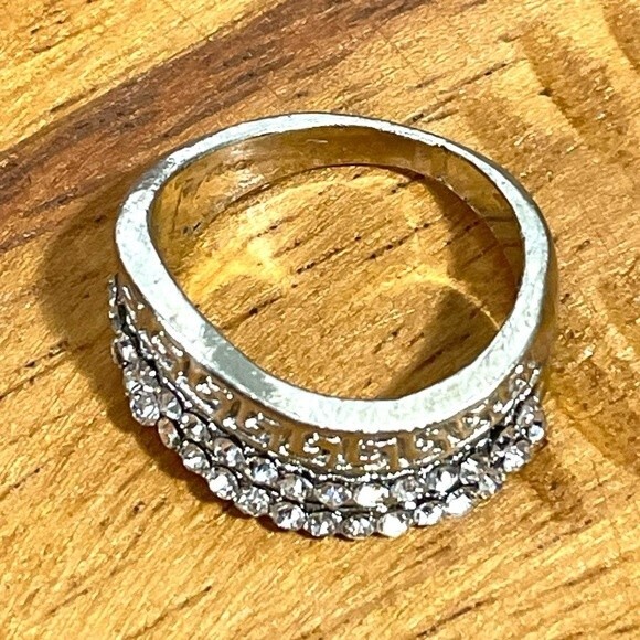 Silver Multi Line Wave Rhinestone & Ancient Egyptian Hieroglyph Ring - Picture 3 of 7